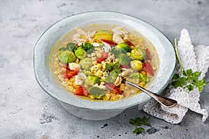 Pasta soup with Brussels sprouts