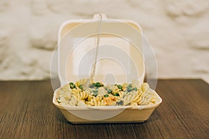 Pasta and spaghetti fresh delivery pack. Fast food restaurant