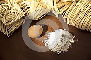 Pasta spaghetti noodles eggs and flour