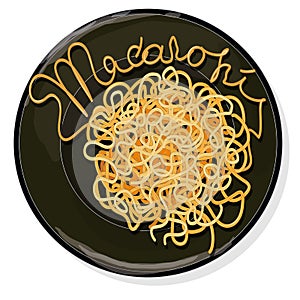 Pasta. Spaghetti on plate vector illustration set  isolated. White background