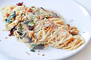Pasta or spicy pasta or spicy spaghetti  ,Spaghettini with Garlic and Dried Chili or dried chili spaghetti