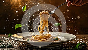 Pasta Splash Food Art on Dark Background