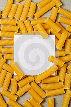 Pasta textured background for menu, website, postcard, decoration. Traditional Italian raw durum wheat pasta