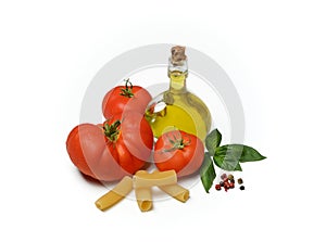 Pasta with tomato - ingredients - white background