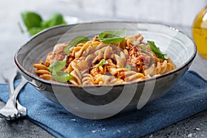 Pasta with tomato sauce served in bowl