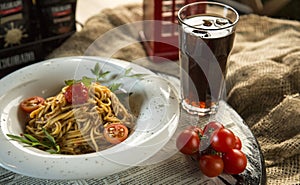 Pasta with tomato sauce stock photo