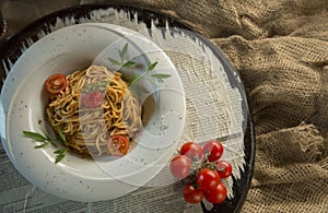 Pasta with tomato sauce stock photo