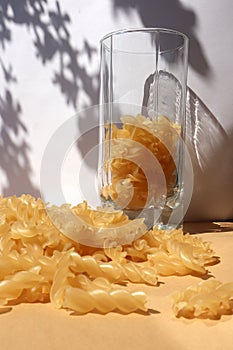 Pasta in a transparent glass