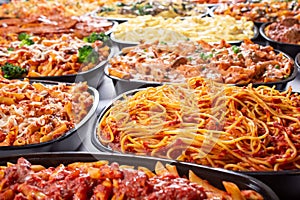 pasta trays featuring spaghetti