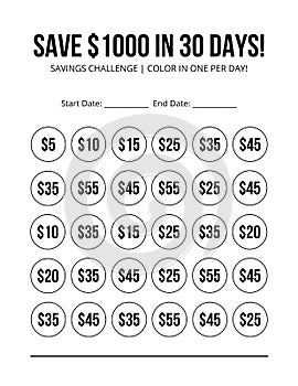 Save money challenge, 1000 in 30 days Savings Challenge, Monthly Budget Tracker, v21 photo