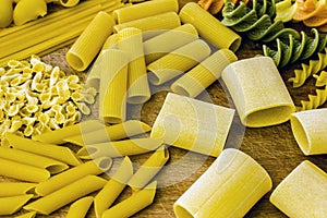 Pasta Variation on a Wooden Cutting Board