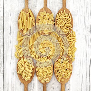 Pasta Varieties In Oak Wood Spoons