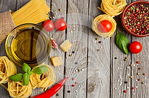 Pasta, vegetables, herbs and spices for Italian food