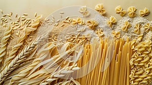pasta and wheat in a stock photo, adopting the pictorialist approach to infuse the scene with soft-focus realism and