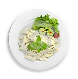 Pasta White Creamy Sauce Penne shape sprinkle with Cheese