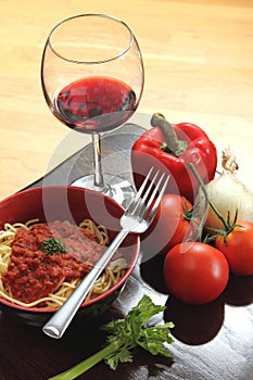 Pasta and wine