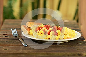 Pasta and wood table