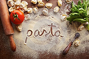 Pasta word written on table