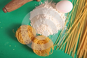 Pastas on a green background