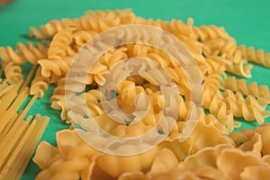 Pastas on a green background