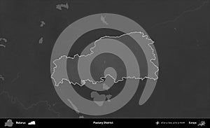 Pastavy District highlighted, Belarus. Grayscale