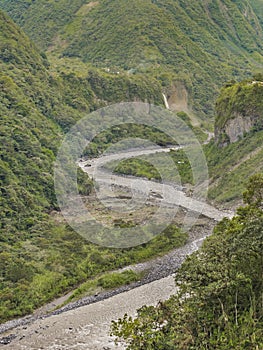 Pastaza River and Leafy Mountains in Banos Ecuador