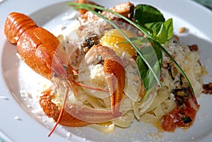 Paste with cheese Parmesan a river lobster