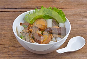 Paste of rice flour on a white bowl