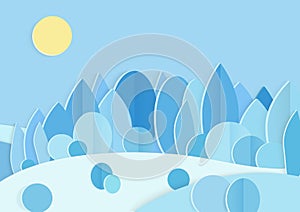 Pasteboard blue winter forest flat vector illustration