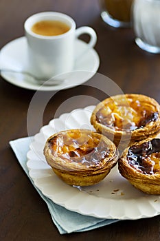 Pasteis de Nata with Espresso in a Cafe