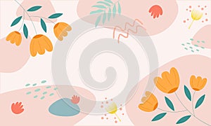 Pastel abstract background with flowers and shapes