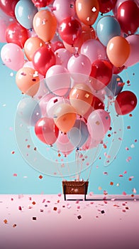 Pastel background adorned with flying balloons and confetti, perfect for signatures