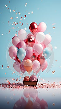 Pastel background adorned with flying balloons and confetti, perfect for signatures