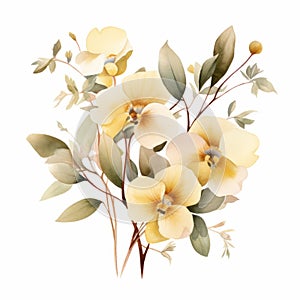 Pastel Beige Pansy Eucalyptus Floral Bouquet On White Background