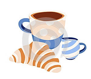 Pastel Blue and Beige Coffee Cup with croissant