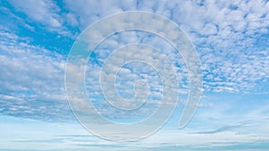 Pastel blue sky atmosphere. aerial view cirrus clouds high in summer day. clear weather good environment. slow moving transparent