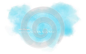 Pastel blue watercolor blob on the white paper background. Paint brusch template. photo