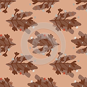Pastel brown tones seamless branch silhouettes pattern. Simple floral backdrop