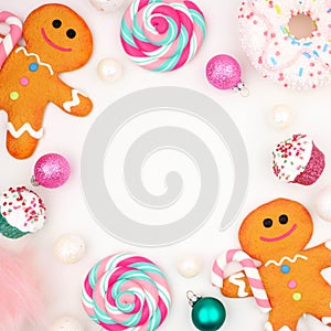Pastel Christmas sweets square frame over white