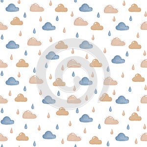 Pastel clouds seamless pattern. Scandinavian style baby decor,Cute baby pattern, hand drawn textile pattern on white background