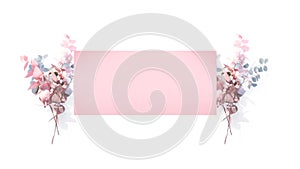 Pastel color banner with leaves and white background