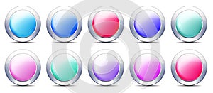 Pastel Color Buttons, Icon set with Metal Border