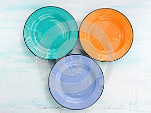 Pastel Color ceramic plate dish top view background