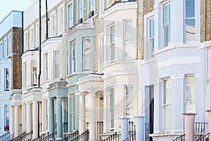 Pastel color houses facades in London