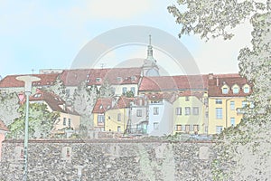 Pastel color illustration of old entity of Zagreb