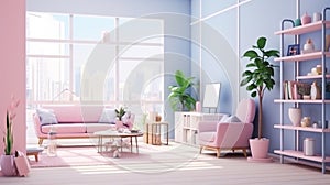 pastel color of Loft apartment interior. Contemporary living room for family. generative ai