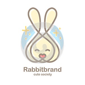 Pastel color logo design template with animal head. Cute rabbit snout for sign pet shop. Symbol in a linear style with