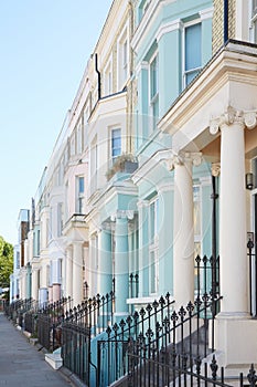 Pastel color luxury houses facades in London