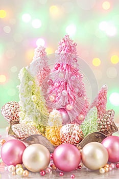 Pastel colored christmas trees photo