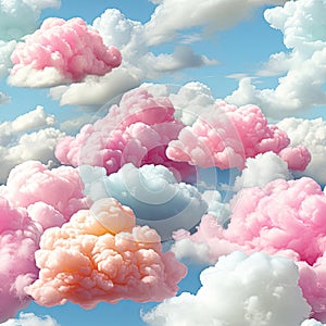 Pastel-colored clouds floating above a blue sky create a dreamy atmosphere (tiled)